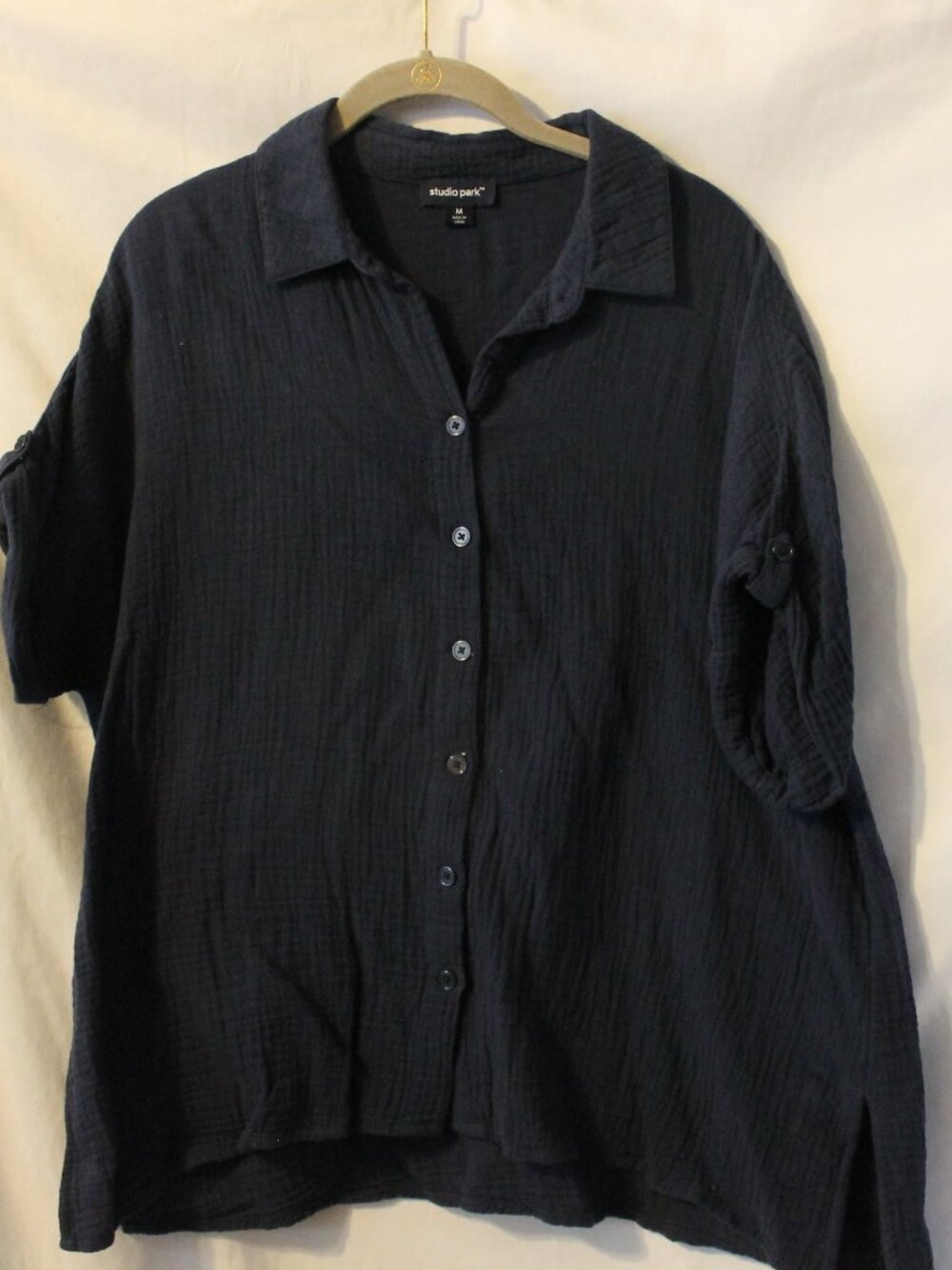 Studio Park x Amy Stran Cotton Gauze Navy Button Front Shirt